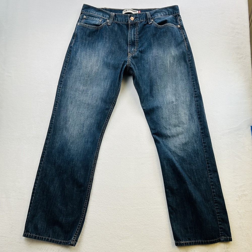 Levi's 514 Jeans Mens 38x32 Slim Straight Jeans Dark Wash Denim Pants Logo Mens